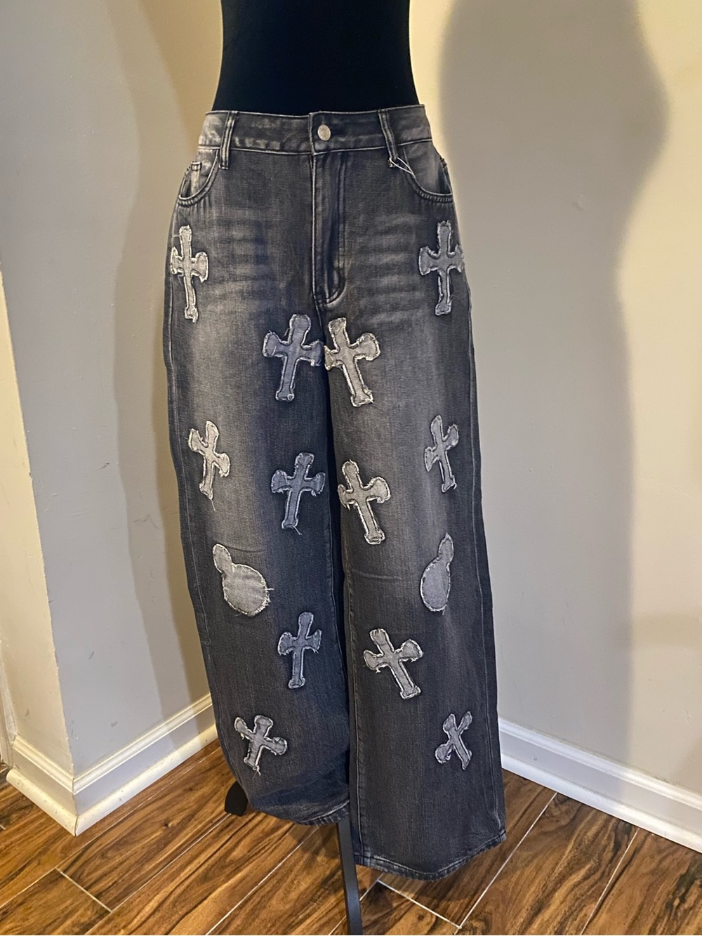 Cross Wide Leg Dark Gray Jeans with Pockets